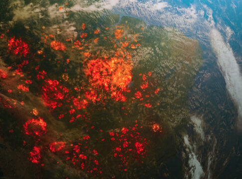 Wildfires burning in South America as seen from space.