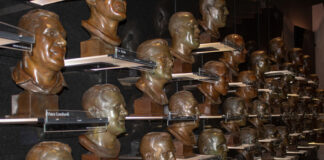 Bronze busts of Hall of Fame football players
