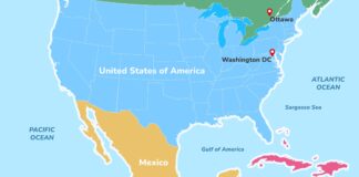 Map of North America with capitals marked