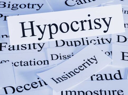 Words like hypocrisy and insincerity on cards.