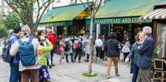 People outside Shakespeare and Company bookstore in Paris.