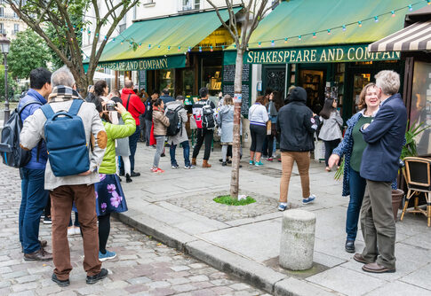 People outside Shakespeare and Company bookstore in Paris.