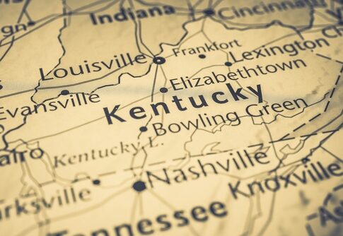Map of Kentucky highlighting major cities and neighboring states.