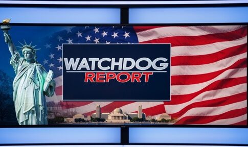 Graphic featuring the Statue of Liberty and an American flag with the text 'WATCHDOG REPORT'